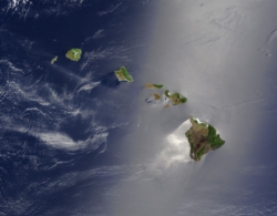 A true-color satellite view of Hawaii